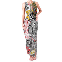 Japanese Samurai Warrior Family Matching Tank Maxi Dress and Hawaiian Shirt Colorful Polynesian Tattoo Style LT9 Mom's Dress White - Polynesian Pride