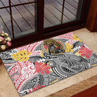 Japanese Samurai Warrior Rubber Doormat Colorful Polynesian Tattoo Style