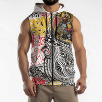 Japanese Samurai Warrior Sleeveless Zip Hoodie Colorful Polynesian Tattoo Style - Polynesian Pride
