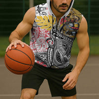 Japanese Samurai Warrior Sleeveless Zip Hoodie Colorful Polynesian Tattoo Style - Polynesian Pride