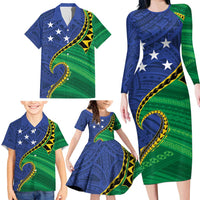 Solomon Islands Independence Day 1978 Personalised Family Matching Long Sleeve Bodycon Dress and Hawaiian Shirt Polynesian Pattern with Flag Style LT9 - Polynesian Pride