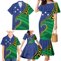Solomon Islands Independence Day 1978 Personalised Family Matching Mermaid Dress and Hawaiian Shirt Polynesian Pattern with Flag Style LT9 - Polynesian Pride
