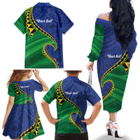 Solomon Islands Independence Day 1978 Personalised Family Matching Off The Shoulder Long Sleeve Dress and Hawaiian Shirt Polynesian Pattern with Flag Style LT9 - Polynesian Pride