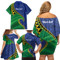 Solomon Islands Independence Day 1978 Personalised Family Matching Off Shoulder Short Dress and Hawaiian Shirt Polynesian Pattern with Flag Style LT9 - Polynesian Pride
