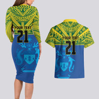 Solomon Islands Rugby Custom Couples Matching Long Sleeve Bodycon Dress and Hawaiian Shirt Simple Coat of arm Polynesian Pattern LT9 - Polynesian Pride