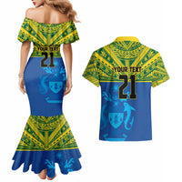 Solomon Islands Rugby Custom Couples Matching Mermaid Dress and Hawaiian Shirt Simple Coat of arm Polynesian Pattern LT9 - Polynesian Pride