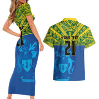 Solomon Islands Rugby Custom Couples Matching Short Sleeve Bodycon Dress and Hawaiian Shirt Simple Coat of arm Polynesian Pattern LT9 - Polynesian Pride