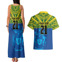 Solomon Islands Rugby Custom Couples Matching Tank Maxi Dress and Hawaiian Shirt Simple Coat of arm Polynesian Pattern LT9 - Polynesian Pride