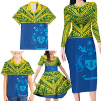 Solomon Islands Rugby Custom Family Matching Long Sleeve Bodycon Dress and Hawaiian Shirt Simple Coat of arm Polynesian Pattern LT9 - Polynesian Pride
