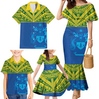 Solomon Islands Rugby Custom Family Matching Mermaid Dress and Hawaiian Shirt Simple Coat of arm Polynesian Pattern LT9 - Polynesian Pride
