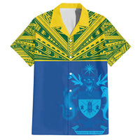 Solomon Islands Rugby Custom Family Matching Off The Shoulder Long Sleeve Dress and Hawaiian Shirt Simple Coat of arm Polynesian Pattern LT9 Dad's Shirt - Short Sleeve Gold - Polynesian Pride