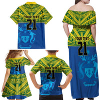 Solomon Islands Rugby Custom Family Matching Off Shoulder Maxi Dress and Hawaiian Shirt Simple Coat of arm Polynesian Pattern LT9 - Polynesian Pride