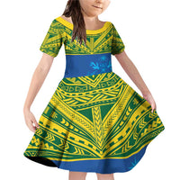 Solomon Islands Rugby Custom Family Matching Off Shoulder Short Dress and Hawaiian Shirt Simple Coat of arm Polynesian Pattern LT9 Daughter's Dress Gold - Polynesian Pride