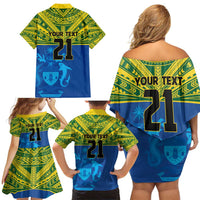 Solomon Islands Rugby Custom Family Matching Off Shoulder Short Dress and Hawaiian Shirt Simple Coat of arm Polynesian Pattern LT9 - Polynesian Pride