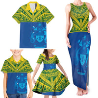 Solomon Islands Rugby Custom Family Matching Tank Maxi Dress and Hawaiian Shirt Simple Coat of arm Polynesian Pattern LT9 - Polynesian Pride