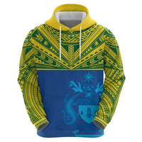 Solomon Islands Rugby Custom Zip Hoodie Simple Coat of arm Polynesian Pattern