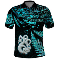 Matariki New Zealand Polo Shirt Maori Manaia with Paua Shell Aqua LT9 Aqua - Polynesian Pride