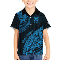 Fiji Rugby Family Matching Short Sleeve Bodycon Dress and Hawaiian Shirt Kaiviti Fijian Tribal World Cup Blue No2 LT9 Son's Shirt Blue - Polynesian Pride