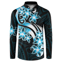 Plumeria Tribal Tattoo Button Sweatshirt Blue Polynesian Pattern