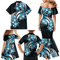 Plumeria Tribal Tattoo Family Matching Mermaid Dress and Hawaiian Shirt Blue Polynesian Pattern LT9 - Polynesian Pride