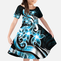 Plumeria Tribal Tattoo Family Matching Off The Shoulder Long Sleeve Dress and Hawaiian Shirt Blue Polynesian Pattern LT9 Daughter's Dress Blue - Polynesian Pride