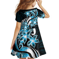 Plumeria Tribal Tattoo Family Matching Off The Shoulder Long Sleeve Dress and Hawaiian Shirt Blue Polynesian Pattern LT9 - Polynesian Pride