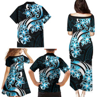 Plumeria Tribal Tattoo Family Matching Puletasi and Hawaiian Shirt Blue Polynesian Pattern LT9 - Polynesian Pride