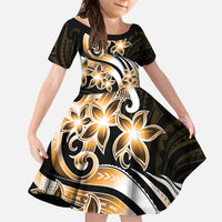 Plumeria Tribal Tattoo Family Matching Off Shoulder Maxi Dress and Hawaiian Shirt Gold Polynesian Pattern LT9 Daughter's Dress Gold - Polynesian Pride