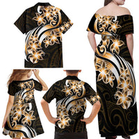 Plumeria Tribal Tattoo Family Matching Off Shoulder Maxi Dress and Hawaiian Shirt Gold Polynesian Pattern LT9 - Polynesian Pride