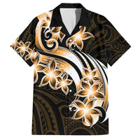 Plumeria Tribal Tattoo Family Matching Off Shoulder Short Dress and Hawaiian Shirt Gold Polynesian Pattern LT9 Dad's Shirt - Short Sleeve Gold - Polynesian Pride
