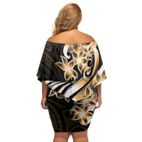 Plumeria Tribal Tattoo Family Matching Off Shoulder Short Dress and Hawaiian Shirt Gold Polynesian Pattern LT9 - Polynesian Pride