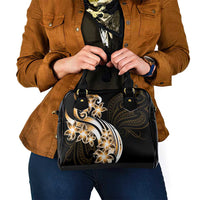 Plumeria Tribal Tattoo Shoulder Handbag Gold Polynesian Pattern
