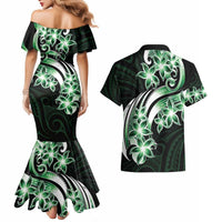 Plumeria Tribal Tattoo Couples Matching Mermaid Dress and Hawaiian Shirt Green Polynesian Pattern LT9 - Polynesian Pride