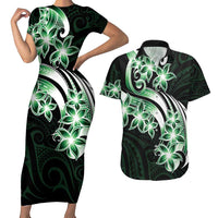 Plumeria Tribal Tattoo Couples Matching Short Sleeve Bodycon Dress and Hawaiian Shirt Green Polynesian Pattern LT9 Green - Polynesian Pride