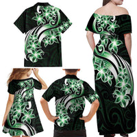 Plumeria Tribal Tattoo Family Matching Off Shoulder Maxi Dress and Hawaiian Shirt Green Polynesian Pattern LT9 - Polynesian Pride
