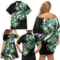 Plumeria Tribal Tattoo Family Matching Off Shoulder Short Dress and Hawaiian Shirt Green Polynesian Pattern LT9 - Polynesian Pride