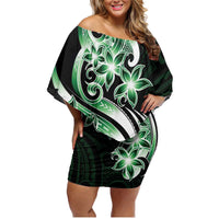 Plumeria Tribal Tattoo Family Matching Off Shoulder Short Dress and Hawaiian Shirt Green Polynesian Pattern LT9 Mom's Dress Green - Polynesian Pride