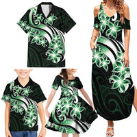 Plumeria Tribal Tattoo Family Matching Summer Maxi Dress and Hawaiian Shirt Green Polynesian Pattern LT9 - Polynesian Pride