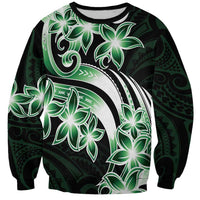 Plumeria Tribal Tattoo Sweatshirt Green Polynesian Pattern