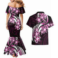 Plumeria Tribal Tattoo Couples Matching Mermaid Dress and Hawaiian Shirt Pink Polynesian Pattern LT9 - Polynesian Pride