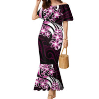 Plumeria Tribal Tattoo Family Matching Mermaid Dress and Hawaiian Shirt Pink Polynesian Pattern LT9 Mom's Dress Pink - Polynesian Pride
