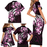 Plumeria Tribal Tattoo Family Matching Short Sleeve Bodycon Dress and Hawaiian Shirt Pink Polynesian Pattern LT9 - Polynesian Pride