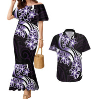 Plumeria Tribal Tattoo Couples Matching Mermaid Dress and Hawaiian Shirt Purple Polynesian Pattern LT9 Purple - Polynesian Pride