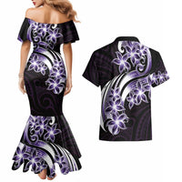 Plumeria Tribal Tattoo Couples Matching Mermaid Dress and Hawaiian Shirt Purple Polynesian Pattern LT9 - Polynesian Pride