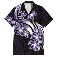 Plumeria Tribal Tattoo Family Matching Off The Shoulder Long Sleeve Dress and Hawaiian Shirt Purple Polynesian Pattern LT9 Dad's Shirt - Short Sleeve Purple - Polynesian Pride