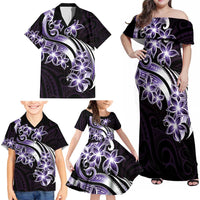 Plumeria Tribal Tattoo Family Matching Off Shoulder Maxi Dress and Hawaiian Shirt Purple Polynesian Pattern LT9 - Polynesian Pride