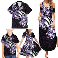Plumeria Tribal Tattoo Family Matching Summer Maxi Dress and Hawaiian Shirt Purple Polynesian Pattern LT9 - Polynesian Pride