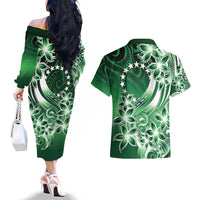 Cook Islands Tattoo Couples Matching Off The Shoulder Long Sleeve Dress and Hawaiian Shirt Plumeria Polynesian Pattern LT9 - Polynesian Pride