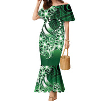 Cook Islands Tattoo Family Matching Mermaid Dress and Hawaiian Shirt Plumeria Polynesian Pattern LT9 Mom's Dress Green - Polynesian Pride