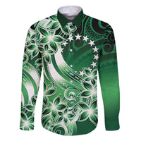 Cook Islands Tattoo Family Matching Off The Shoulder Long Sleeve Dress and Hawaiian Shirt Plumeria Polynesian Pattern LT9 Dad's Shirt - Long Sleeve Green - Polynesian Pride